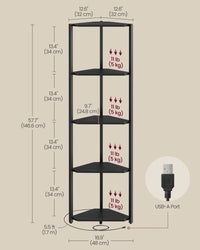VASAGLE 5-Tier Corner Shelf, Bookcase with Adjustable LED Lights, Storage Shelf with Steel Frame