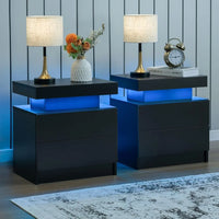 Nightstand Set of 2 LED Nightstand with 2 Drawers, Bedside Table with Drawers for Bedroom, Side Bed Table with LED, Customized