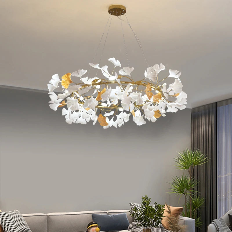 Ceramic Ginkgo Leaf Chandelier