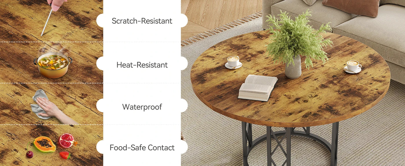 Tribesigns Round Dining Table for 4-6 People, 47-Inch Farmhouse Dinning Room Table Circle Kitchen Table, Industrial Dinner Table
