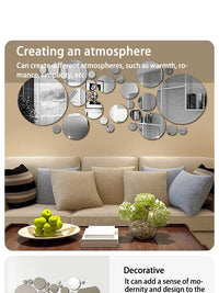 26pcs/Set 3D Round Mirror Wall Sticker Self-Adhesive Diy Decoration Bedroom Living Room Bathroom Background Decoration