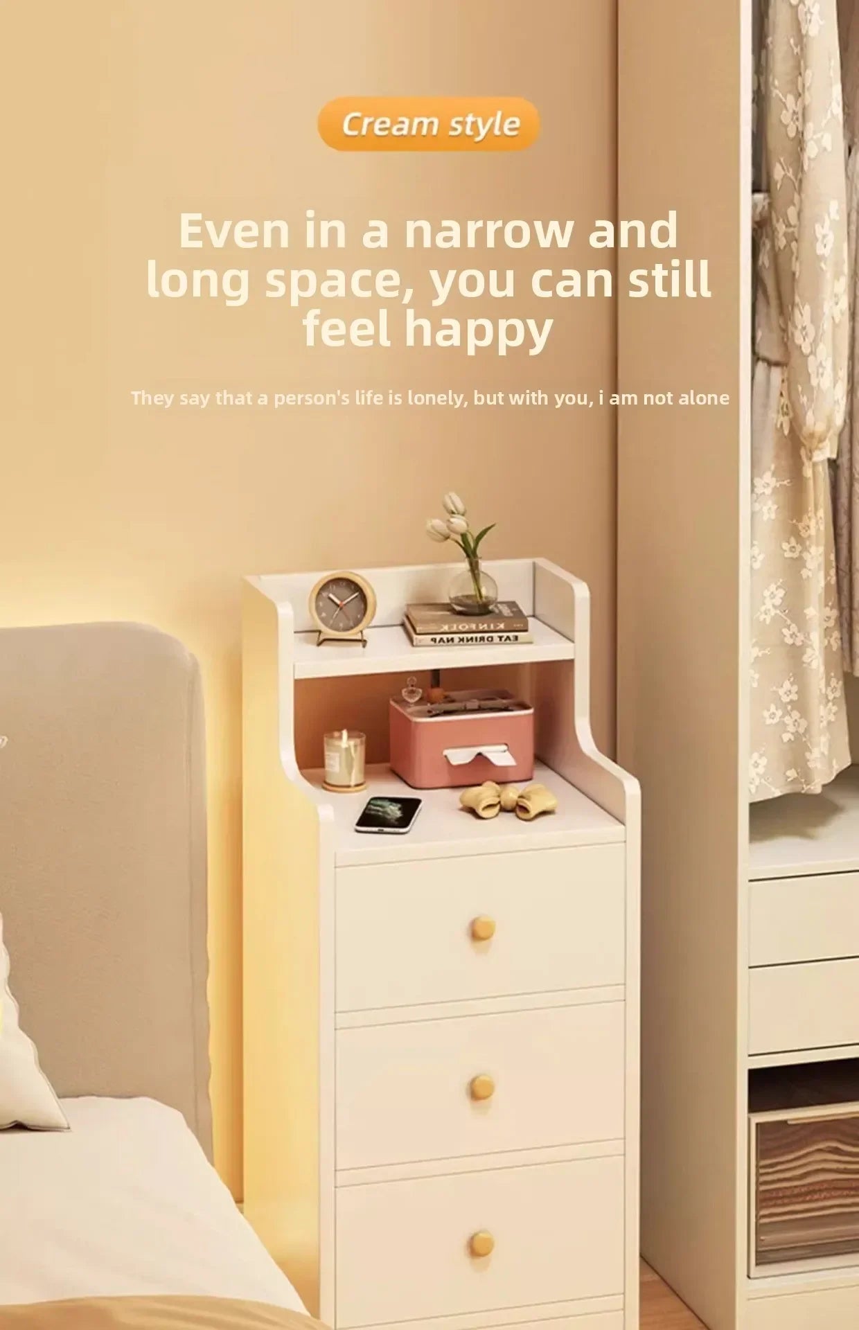 Bedside table Extremely narrow bedside crevice shelf bedside side low cabinet