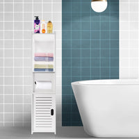 Bathroom Cabinet with Door, 80x20x12cm, Slim and Tall, PVC Material Waterproof, Easy to Install, Easy to Clean,