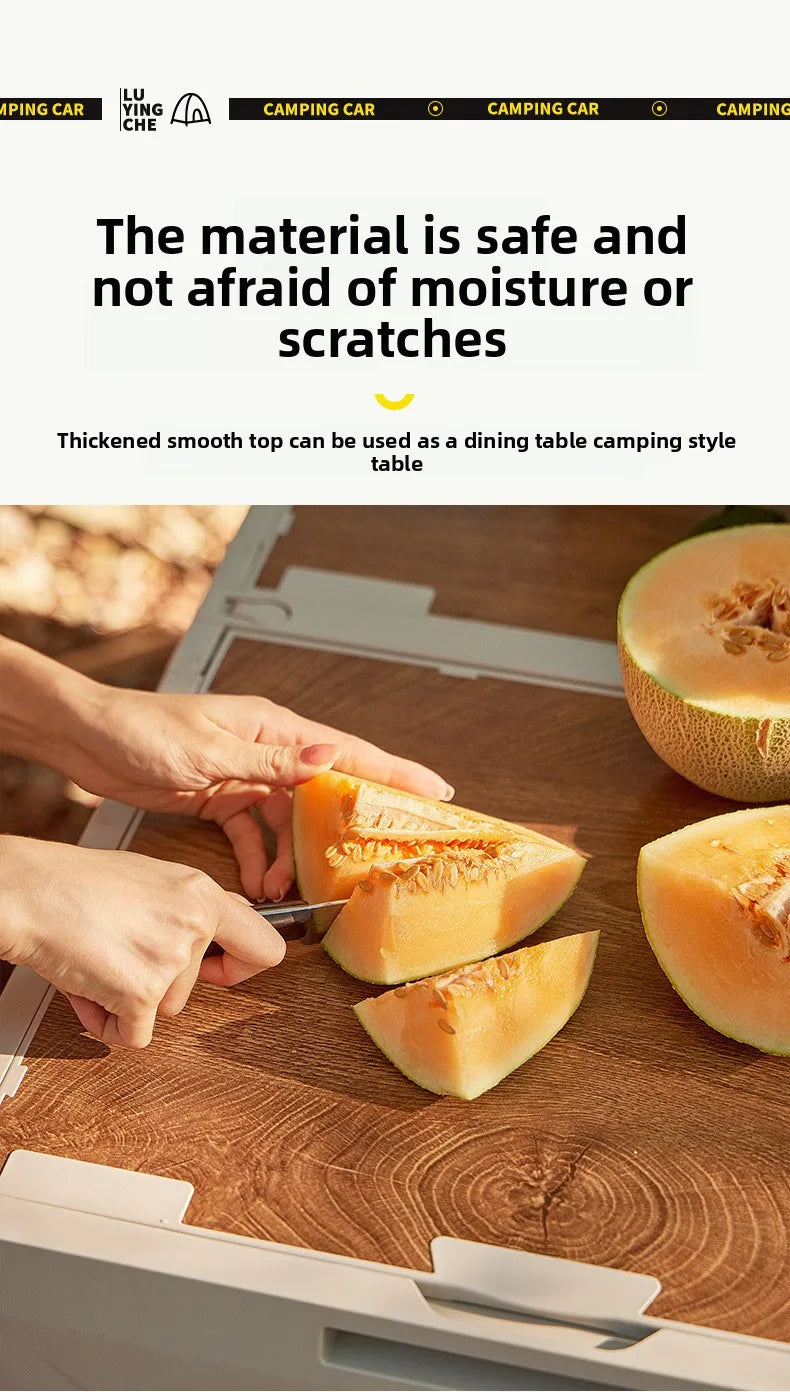 Outdoor camper trolley case picnic tools car foldable movable dining table multi-functional camp car