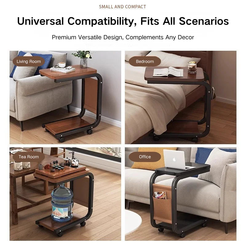C Shaped Side Table 2-Tier Open Storage 60KG Load Capacity Versatile End Table with Storage Bag for Living Room Bedroom Office
