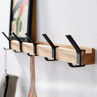 Nordic Wall Mounted Coat Rack with Movable 5 Hooks Aluminum Clothing Rail for Hat Towel Robes Wooden Hanger Perchero Furniture