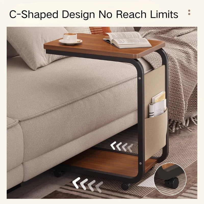 C Shaped Side Table 2-Tier Open Storage 60KG Load Capacity Versatile End Table with Storage Bag for Living Room Bedroom Office