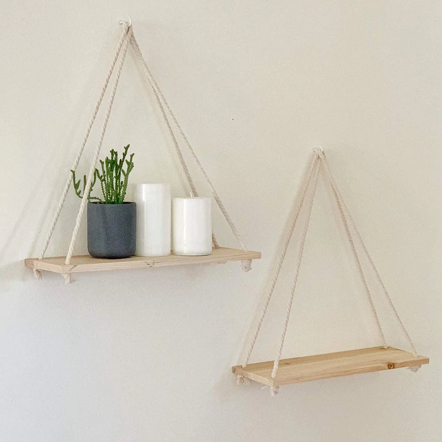 Rustic Wooden Rope Shelf