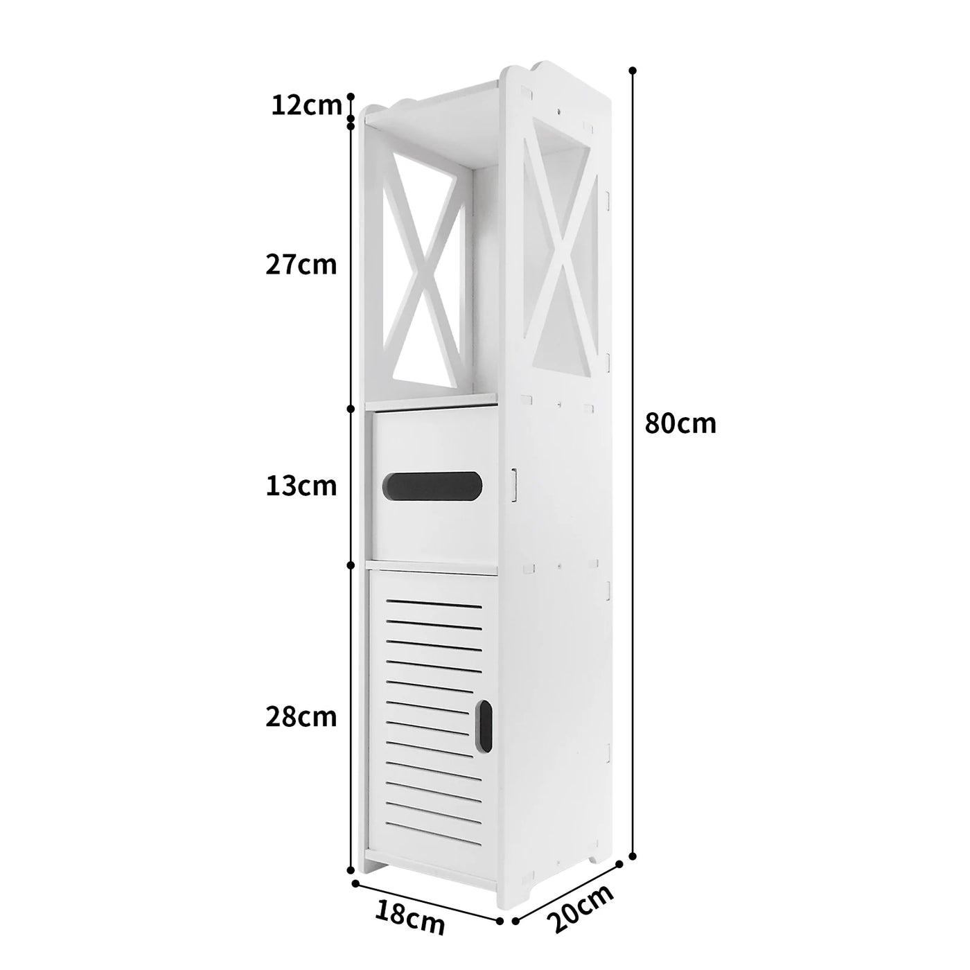 Bathroom Cabinet with Door, 80x20x12cm, Slim and Tall, PVC Material Waterproof, Easy to Install, Easy to Clean,