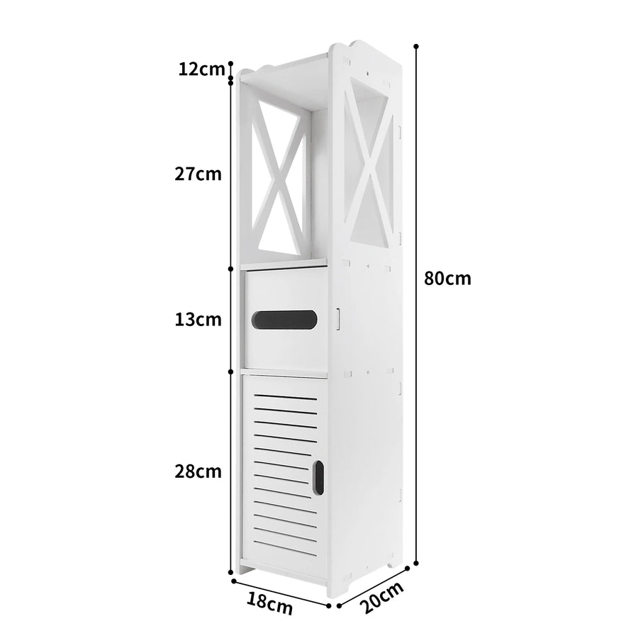 Bathroom Cabinet with Door, 80x20x12cm, Slim and Tall, PVC Material Waterproof, Easy to Install, Easy to Clean,