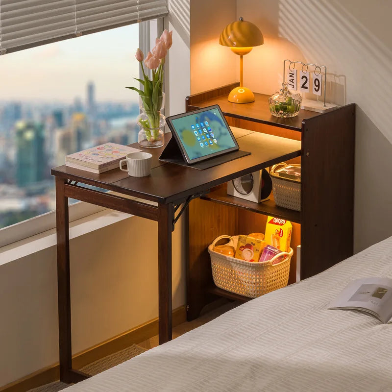 Solid Wood Folding Desk Student Household Computer Desk Bedroom Small Apartment Bedside Study Small Table Simple Desk