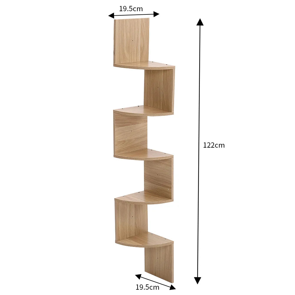Haodirect 3/5 Layer Wooden Corner Shelf Living Room Bedroom Bookcase Floating Corner Shelf Modern Simple Home Decoration