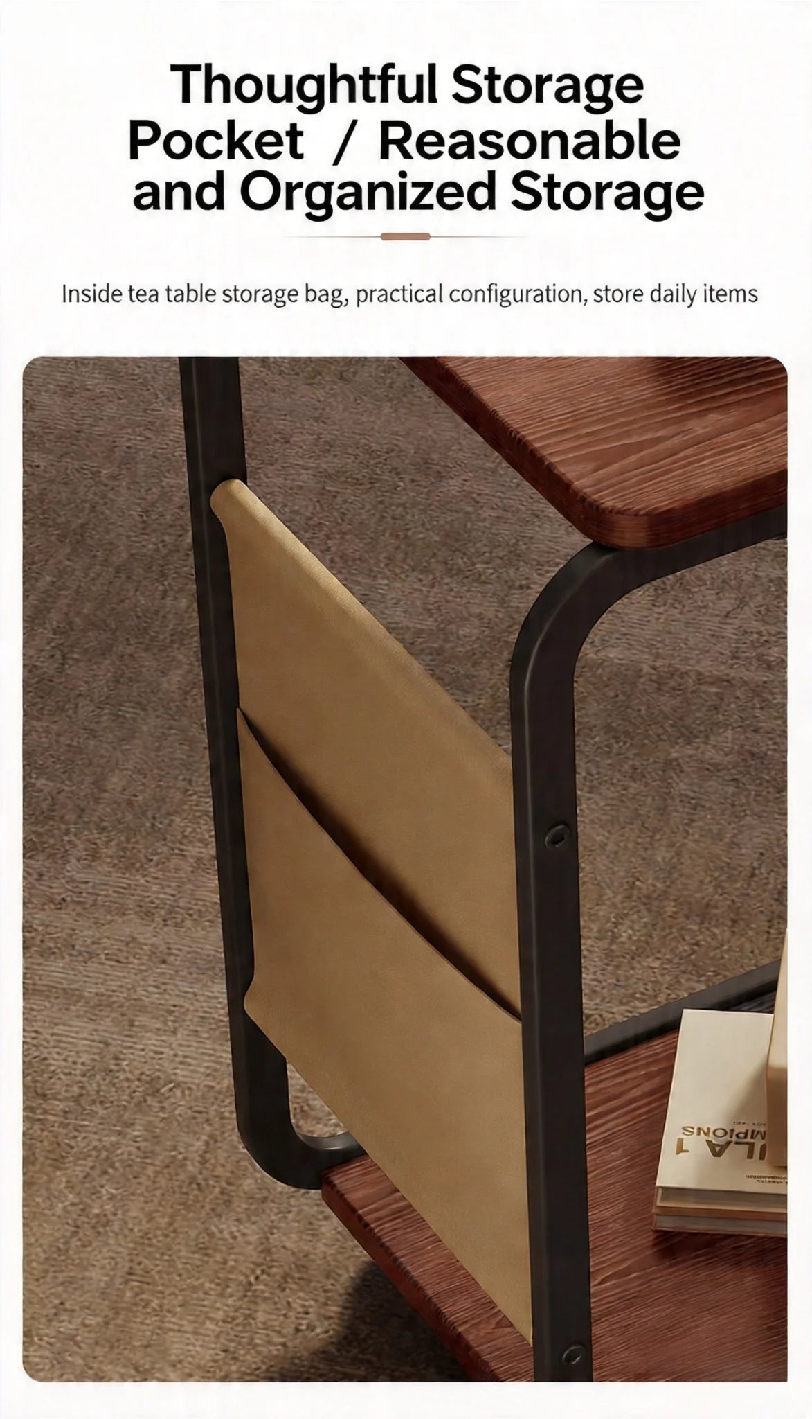 C Shaped Side Table 2-Tier Open Storage 60KG Load Capacity Versatile End Table with Storage Bag for Living Room Bedroom Office