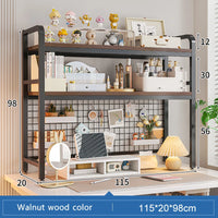 Bookcase With Grid Bookshelf Desktop Multi-layer Wrought Iron Shelf Student Computer Desk Table Hole Board Table Wooden Shelves