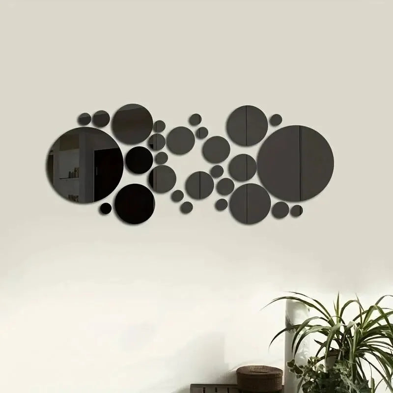 26pcs/Set 3D Round Mirror Wall Sticker Self-Adhesive Diy Decoration Bedroom Living Room Bathroom Background Decoration