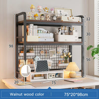 Bookcase With Grid Bookshelf Desktop Multi-layer Wrought Iron Shelf Student Computer Desk Table Hole Board Table Wooden Shelves