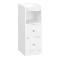 Slim Bedside Table, Narrow Side Table with 2 Drawers, Bedside Cabinet with Open Compartment, Adjustable Drawer Position