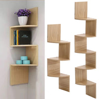 Haodirect 3/5 Layer Wooden Corner Shelf Living Room Bedroom Bookcase Floating Corner Shelf Modern Simple Home Decoration