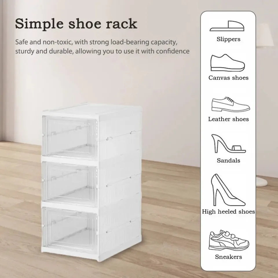 3/6 Layers Foldable Shoes Storage Box Transparent Sneaker Shoes Box Stackable Dustproof Cabinet Shoe Organizers Rack Shelf