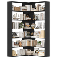 Getone 190cm bookshelf, high corner shelf with 6 levels, books wardrobe corner bookshelf living room, study 90x90x190.5cm