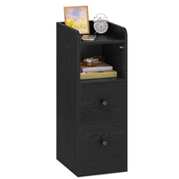 Slim Bedside Table, Narrow Side Table with 2 Drawers, Bedside Cabinet with Open Compartment, Adjustable Drawer Position