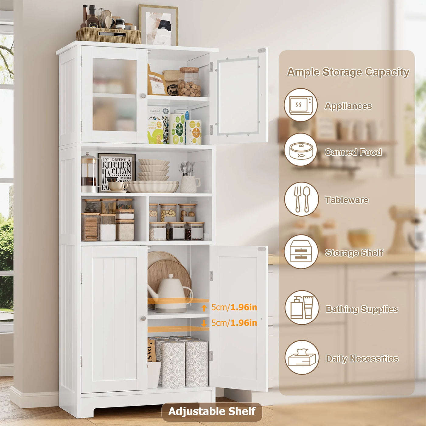 Bathroom wardrobe High, Bathroom wardrobe High wardrobe with 4 Doors Adjustable Floor Kitchen wardrobe High wardrobe Wood