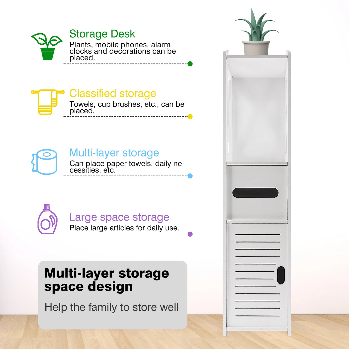 Bathroom Cabinet with Door, 80x20x12cm, Slim and Tall, PVC Material Waterproof, Easy to Install, Easy to Clean,