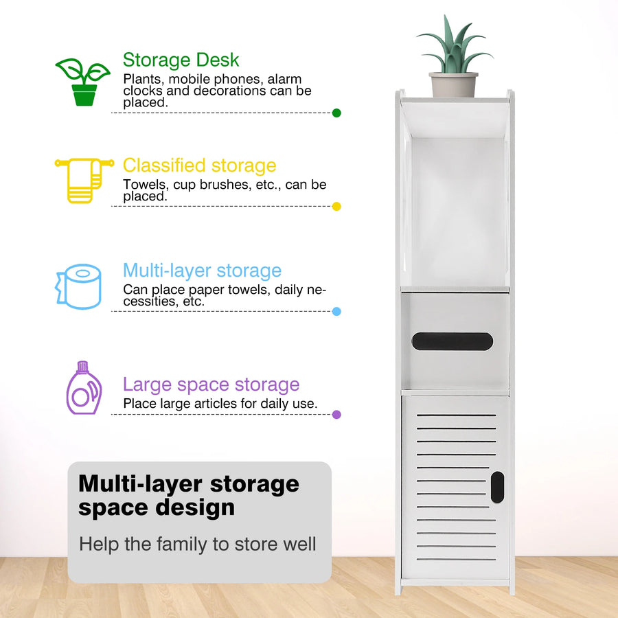 Bathroom Cabinet with Door, 80x20x12cm, Slim and Tall, PVC Material Waterproof, Easy to Install, Easy to Clean,