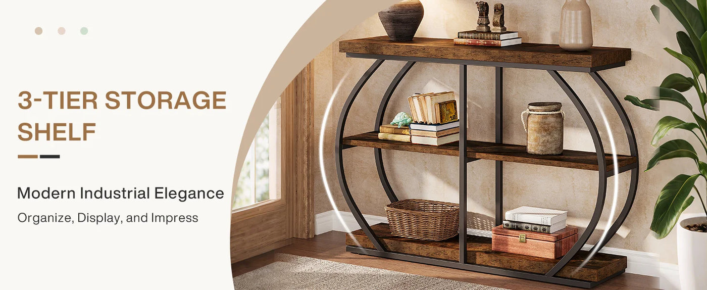 Tribesigns 41.3" Console Table, Industrial 3-Tier Entryway Table with Arched Metal Frame and Storage Shelves for Living Room