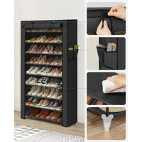 Étagère à Chaussures 40 Paires de chaussures -10 Niveaux - Housse anti Poussière - Porte-chaussures 88x28x160cm Noir