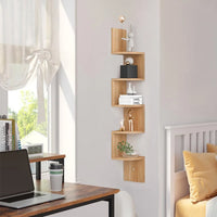 Haodirect 3/5 Layer Wooden Corner Shelf Living Room Bedroom Bookcase Floating Corner Shelf Modern Simple Home Decoration