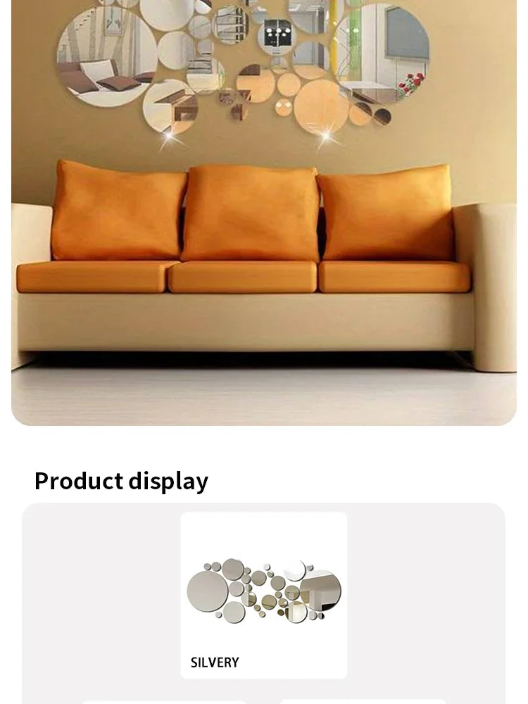 26pcs/Set 3D Round Mirror Wall Sticker Self-Adhesive Diy Decoration Bedroom Living Room Bathroom Background Decoration