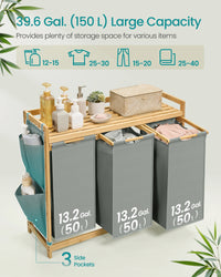 SONGMICS Laundry Basket with 3 Compartments, Laundry Hamper, Holds up to 150 L, Laundry Sorter, with Shelf, Laundry Bag