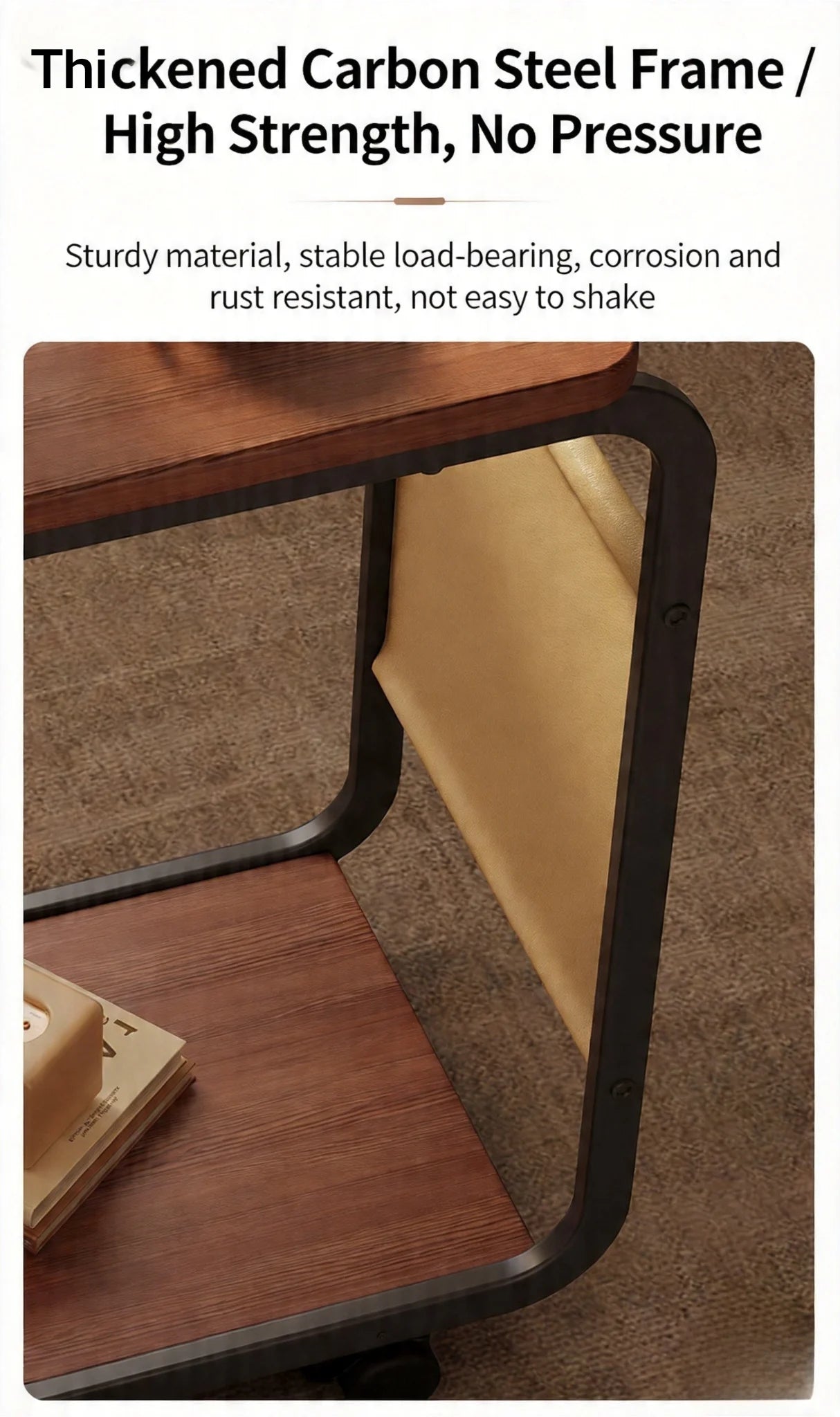 C Shaped Side Table 2-Tier Open Storage 60KG Load Capacity Versatile End Table with Storage Bag for Living Room Bedroom Office