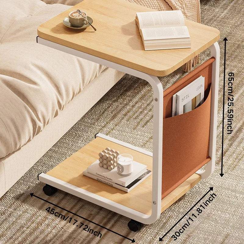 C Shaped Side Table 2-Tier Open Storage 60KG Load Capacity Versatile End Table with Storage Bag for Living Room Bedroom Office