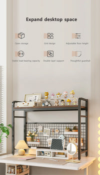 Bookcase With Grid Bookshelf Desktop Multi-layer Wrought Iron Shelf Student Computer Desk Table Hole Board Table Wooden Shelves