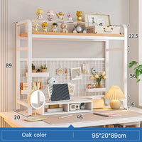 Bookcase With Grid Bookshelf Desktop Multi-layer Wrought Iron Shelf Student Computer Desk Table Hole Board Table Wooden Shelves