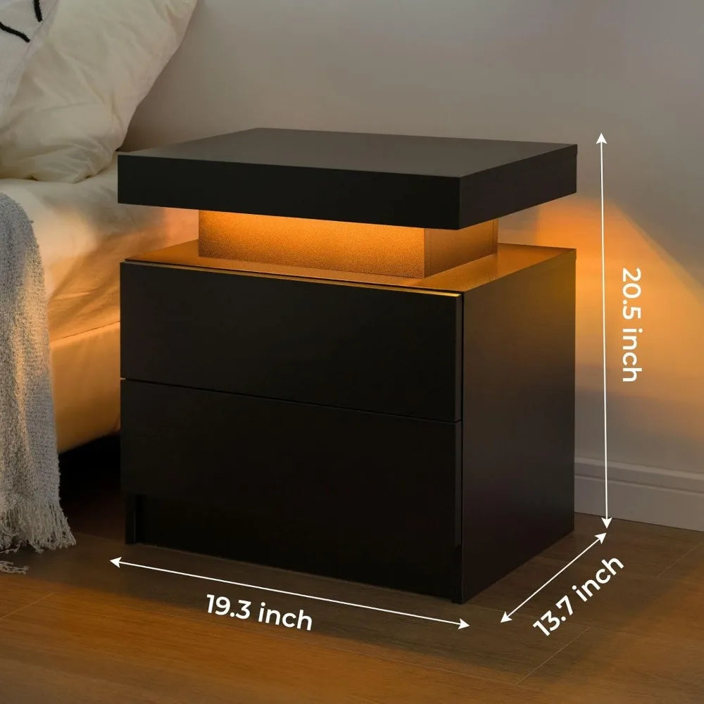 Nightstand Set of 2 LED Nightstand with 2 Drawers, Bedside Table with Drawers for Bedroom, Side Bed Table with LED, Customized