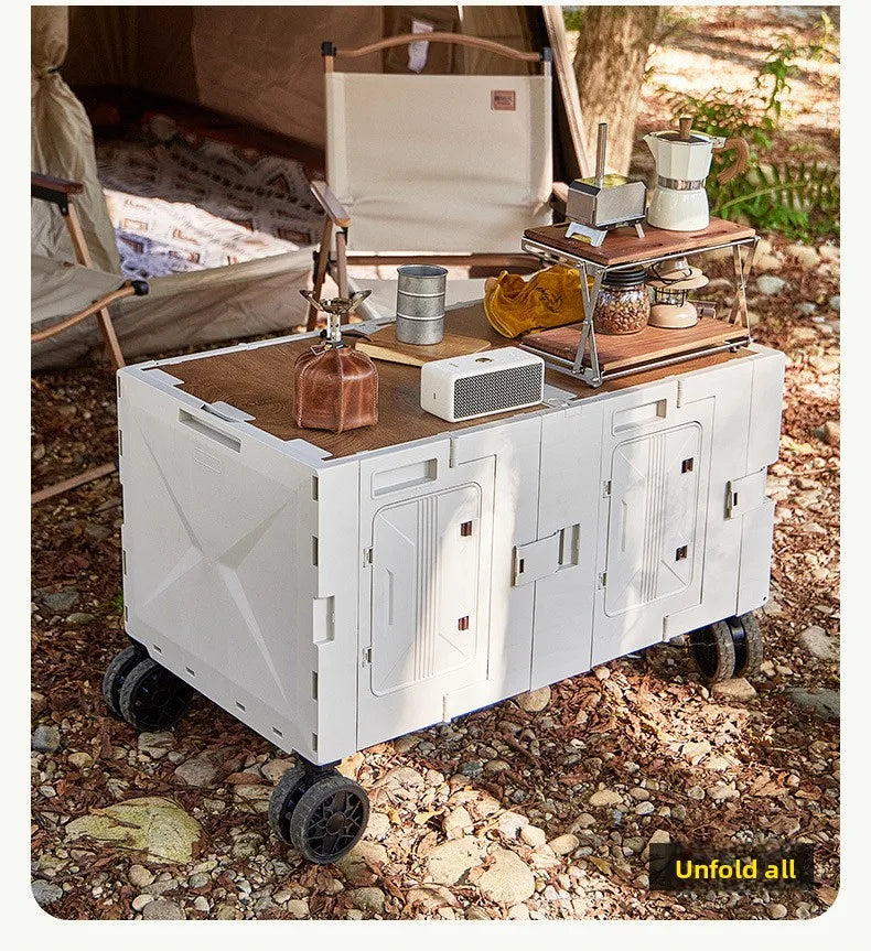 Outdoor camper trolley case picnic tools car foldable movable dining table multi-functional camp car
