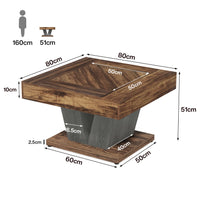 Tribesigns 80cm Square Coffee Table in Rustic Brown & Black - Modern Wooden Centre Table for Living Room