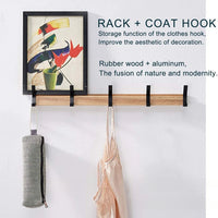Nordic Wall Mounted Coat Rack with Movable 5 Hooks Aluminum Clothing Rail for Hat Towel Robes Wooden Hanger Perchero Furniture