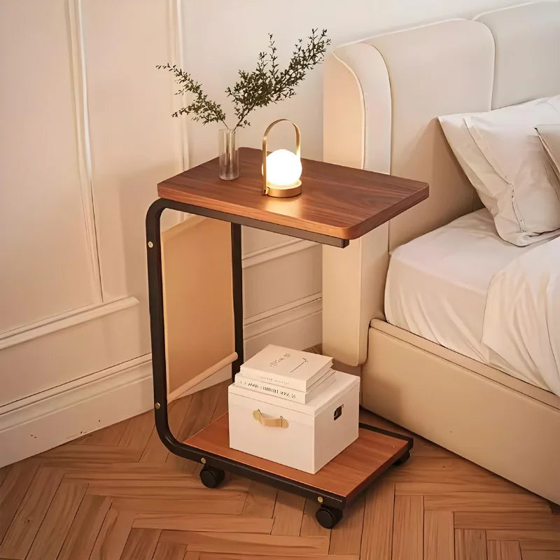 C Shaped Side Table 2-Tier Open Storage 60KG Load Capacity Versatile End Table with Storage Bag for Living Room Bedroom Office