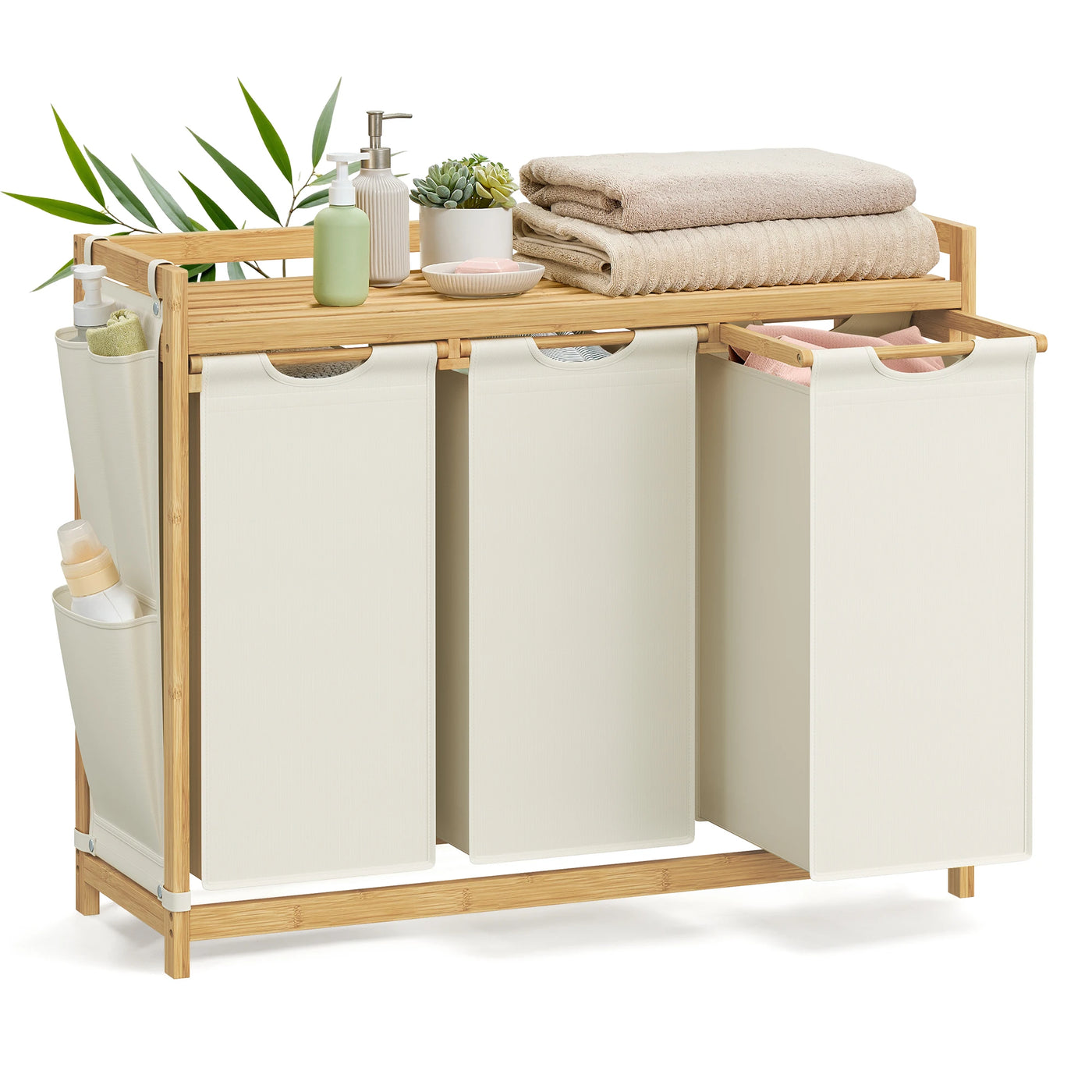 SONGMICS Laundry Basket with 3 Compartments, Laundry Hamper, Holds up to 150 L, Laundry Sorter, with Shelf, Laundry Bag