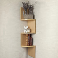 Haodirect 3/5 Layer Wooden Corner Shelf Living Room Bedroom Bookcase Floating Corner Shelf Modern Simple Home Decoration