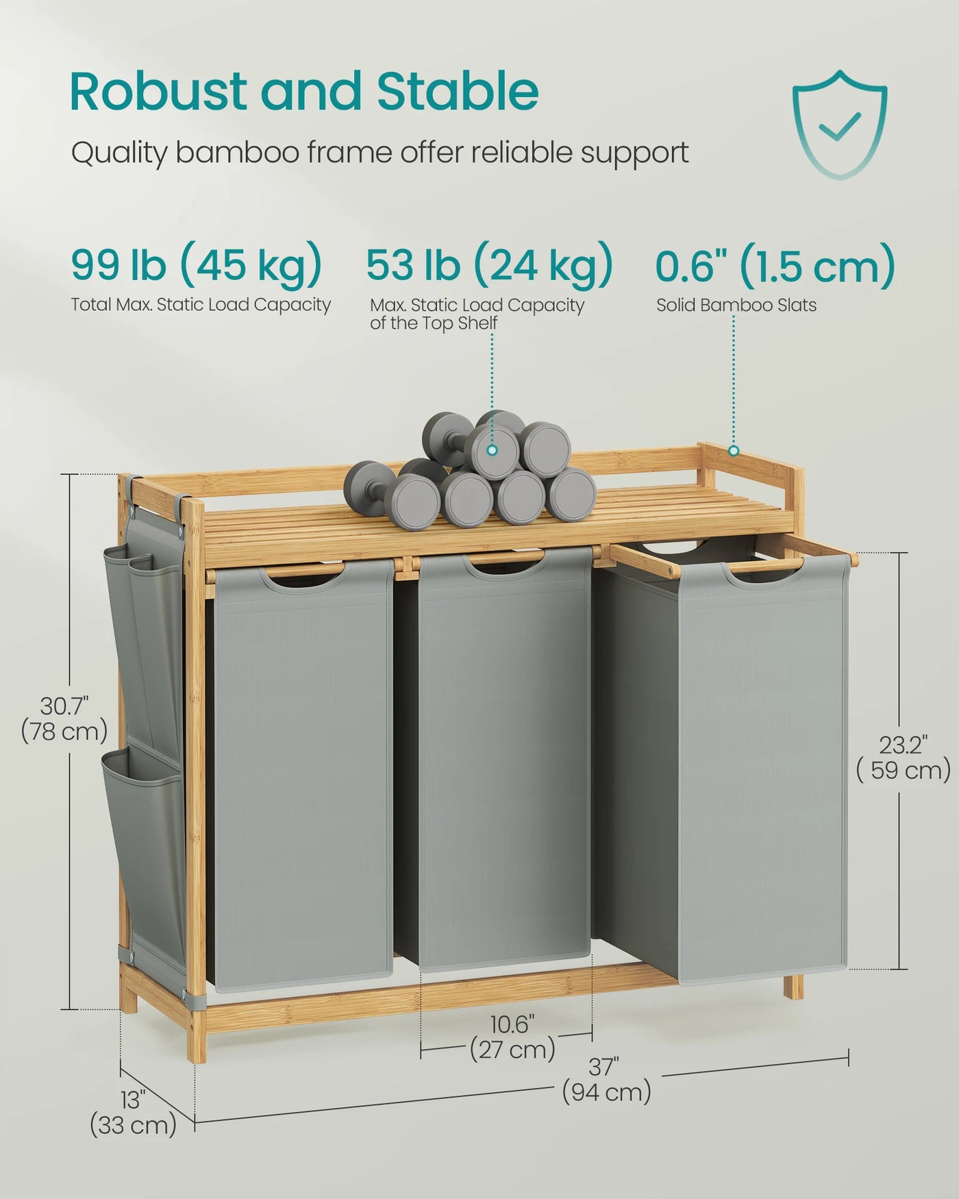SONGMICS Laundry Basket with 3 Compartments, Laundry Hamper, Holds up to 150 L, Laundry Sorter, with Shelf, Laundry Bag