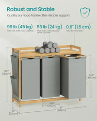 SONGMICS Laundry Basket with 3 Compartments, Laundry Hamper, Holds up to 150 L, Laundry Sorter, with Shelf, Laundry Bag