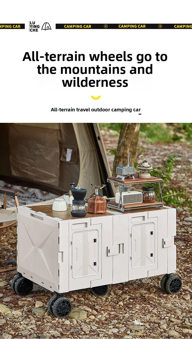 Outdoor camper trolley case picnic tools car foldable movable dining table multi-functional camp car
