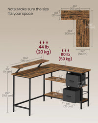 VASAGLE L-Shaped Desk with 2 Spacious Drawers, Gaming Desk with Monitor Stand, Corner Desk, Computer Desk, 135x105x89cm