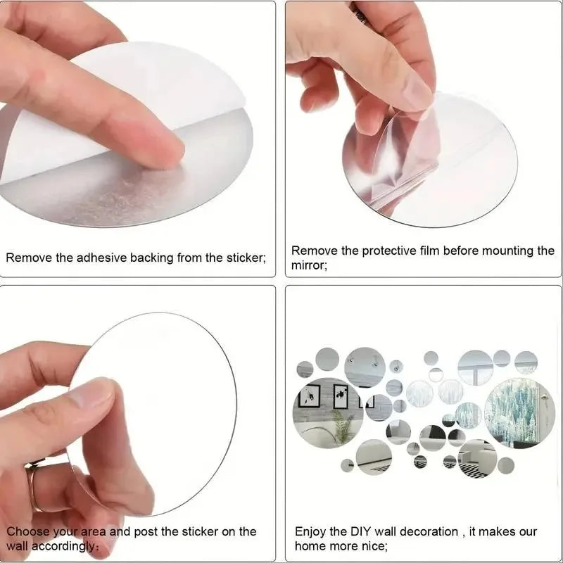 26pcs/Set 3D Round Mirror Wall Sticker Self-Adhesive Diy Decoration Bedroom Living Room Bathroom Background Decoration
