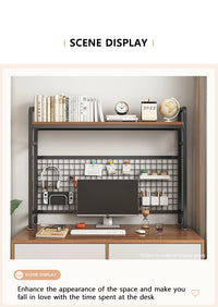 Bookcase With Grid Bookshelf Desktop Multi-layer Wrought Iron Shelf Student Computer Desk Table Hole Board Table Wooden Shelves